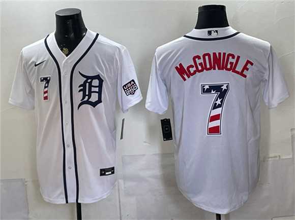 Mens Detroit Tigers #7 Kevin McGonigle White 2026 USA 250 Fourth of July Stitched Jersey Dzhi