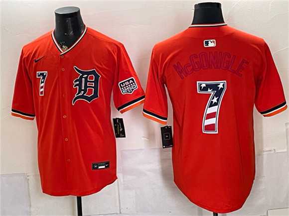 Mens Detroit Tigers #7 Kevin McGonigle Orange 2026 USA 250 Fourth of July Stitched Jersey Dzhi