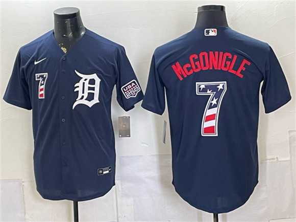 Mens Detroit Tigers #7 Kevin McGonigle Navy 2026 USA 250 Fourth of July Stitched Jersey Dzhi