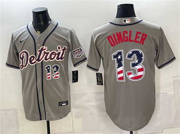 Mens Detroit Tigers #13 Dillon Dingler Gray 2026 USA 250 Fourth of July Stitched Jersey Dzhi