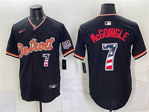 Mens Detroit Tigers #7 Kevin McGonigle Black 2026 USA 250 Fourth of July Stitched Jersey Dzhi