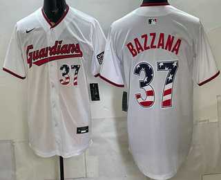 Mens Cleveland Guardians #37 Travis Bazzana White USA 250 Fourth of July Home Stitched Jersey Dzhi
