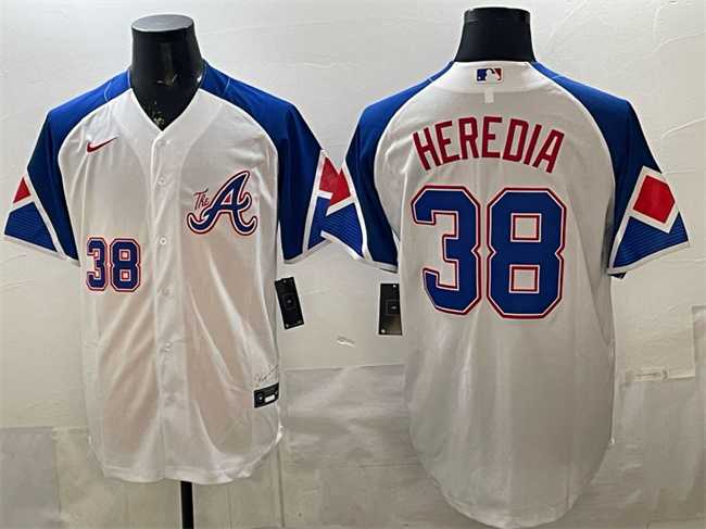 Mens Atlanta Braves #38 Guillermo Heredia White 2023 City Connect Cool Base Stitched Jersey