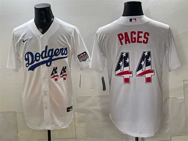 Mens Los Angeles Dodgers #44 Andy Pages White USA 250 Fourth of July Home Stitched Jersey Dzhi
