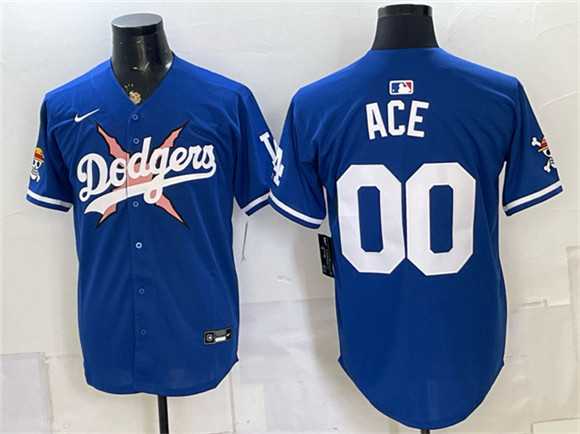 Mens Los Angeles Dodgers x One Piece #00 Ace Royal Vapor Premier Limited Stitched Jersey Dzhi