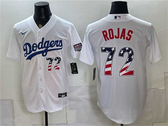 Mens Los Angeles Dodgers #72 Miguel Rojas White USA 250 Fourth of July Home Stitched Jersey Dzhi