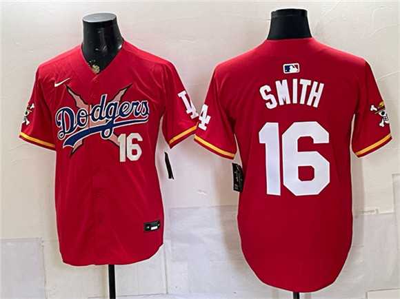 Mens Los Angeles Dodgers x One Piece #16 Will Smith Red Vapor Premier Limited Stitched Jersey Dzhi