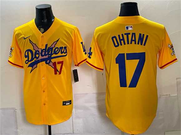 Mens Los Angeles Dodgers x One Piece #17 Shohei Ohtani Yellow Vapor Premier Limited Stitched Jersey Dzhi
