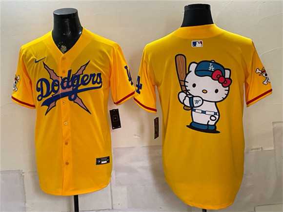 Mens Los Angeles Dodgers x One Piece Team Big Logo Yellow Vapor Premier Limited Stitched Jersey Dzhi