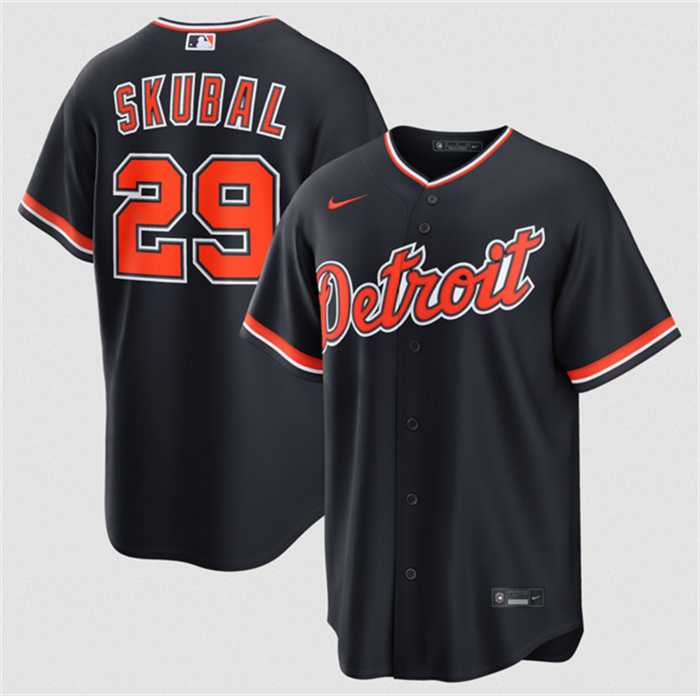 Mens Detroit Tigers #29 Tarik Skubal Navy Alternate Stitched Jersey Dzhi
