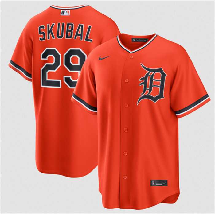 Mens Detroit Tigers #29 Tarik Skubal Orange Alternate Stitched Jersey Dzhi