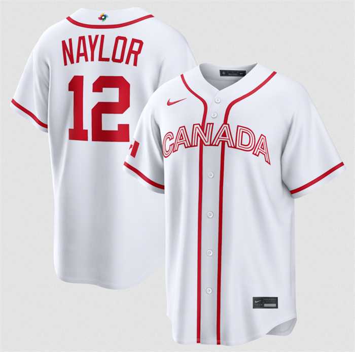 Mens Canada Baseball #12 Josh Naylor White 2026 World Baseball Classic Home Stadium Stitched Jersey