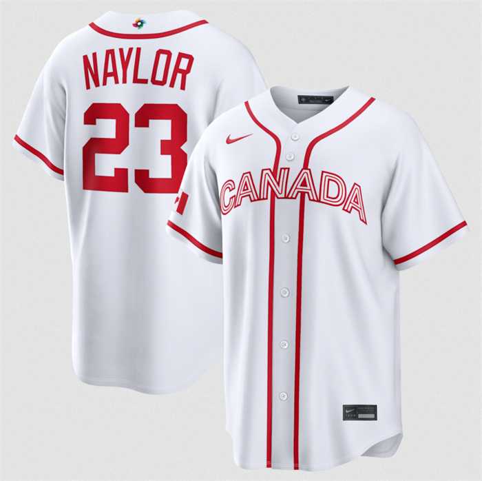 Mens Canada Baseball #23 Bo Naylor White 2026 World Baseball Classic Home Stadium Stitched Jersey