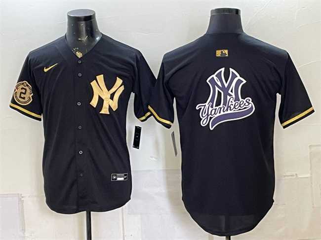 Mens New York Yankees Team Big Logo Black Gold With Patch Stitched Jersey Dzhi