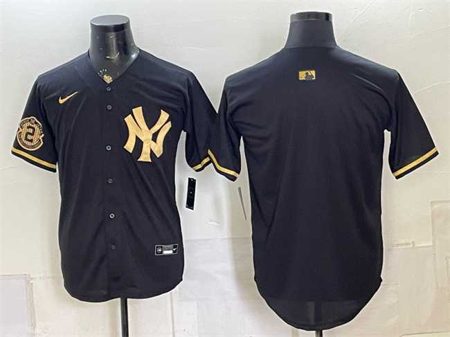 Mens New York Yankees Blank Black Gold With Patch Stitched Jersey Dzhi