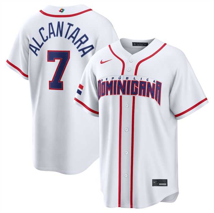 Mens Dominican Republic Baseball #7 Sandy Alcantara White 2026 World Baseball Classic Home Stadium Stitched Jersey