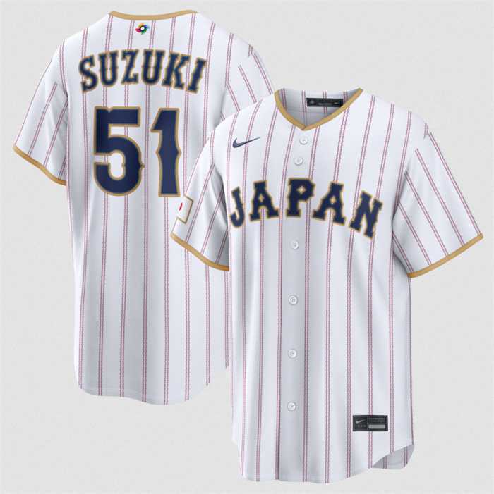 Mens Japan Baseball #51 Seiya Suzuki White 2026 World Baseball Classic Home Stadium Stitched Jersey