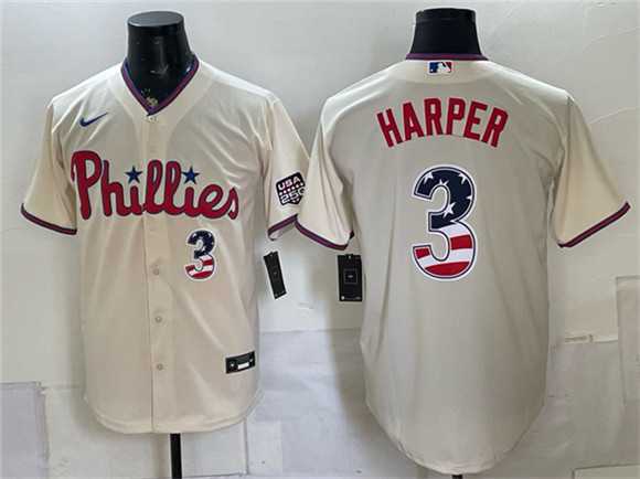 Mens Philadelphia Phillies #3 Bryce Harper Cream USA 250 Fourth of July Home Stitched Jersey Dzhi