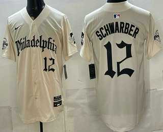 Mens Philadelphia Phillies #12 Kyle Schwarber Cream Gothic Vapor Limited Stitched Jersey Dzhi