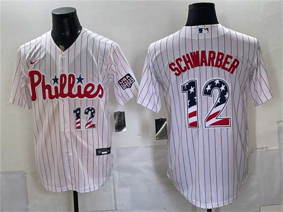 Mens Philadelphia Phillies #12 Kyle Schwarber White USA 250 Fourth of July Home Stitched Jersey Dzhi