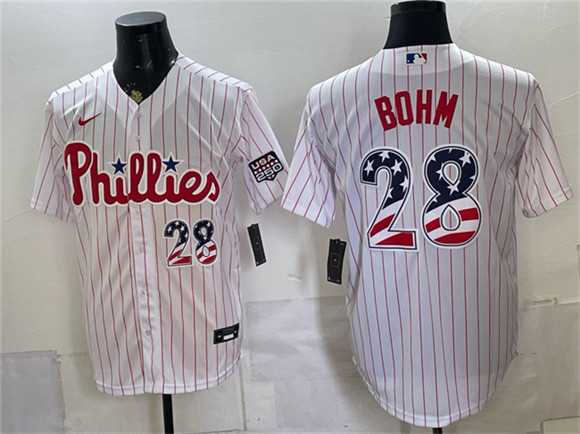 Mens Philadelphia Phillies #28 Alec Bohm White USA 250 Fourth of July Home Stitched Jersey Dzhi