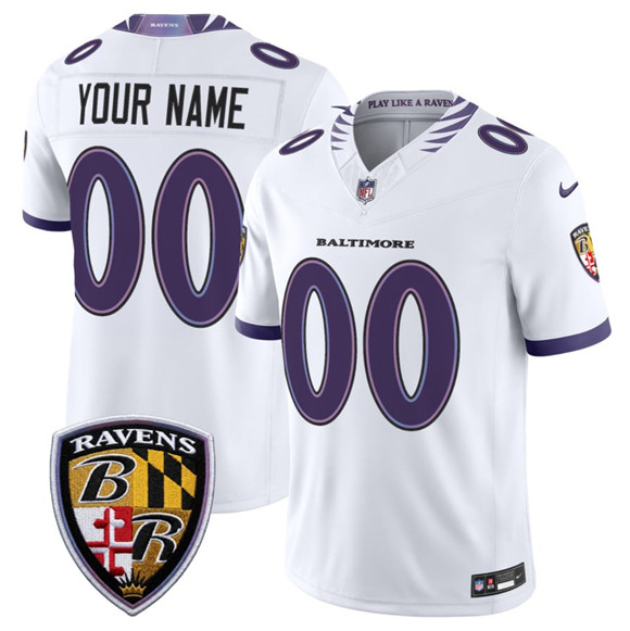 Mens Baltimore Ravens Active Player Custom White 2026 F.U.S.E. Vapor Limited Football Stitched Jersey