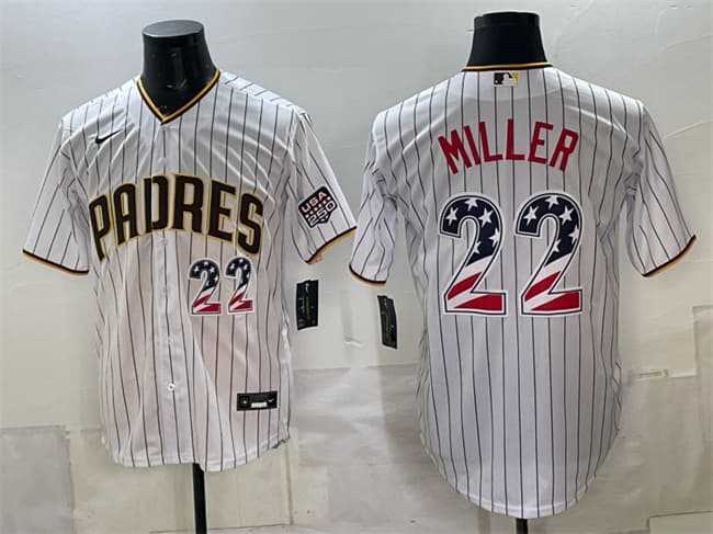 Mens San Diego Padres #22 Mason Miller White USA 250 Fourth of July Home Stitched Jersey Dzhi