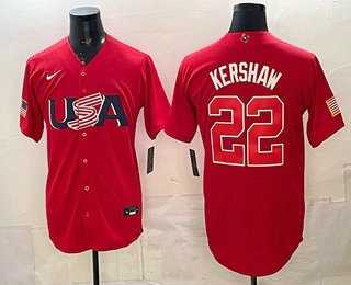 Mens USA #22 Clayton Kershaw Red 2026 World Baseball Classic Cool Base Jersey