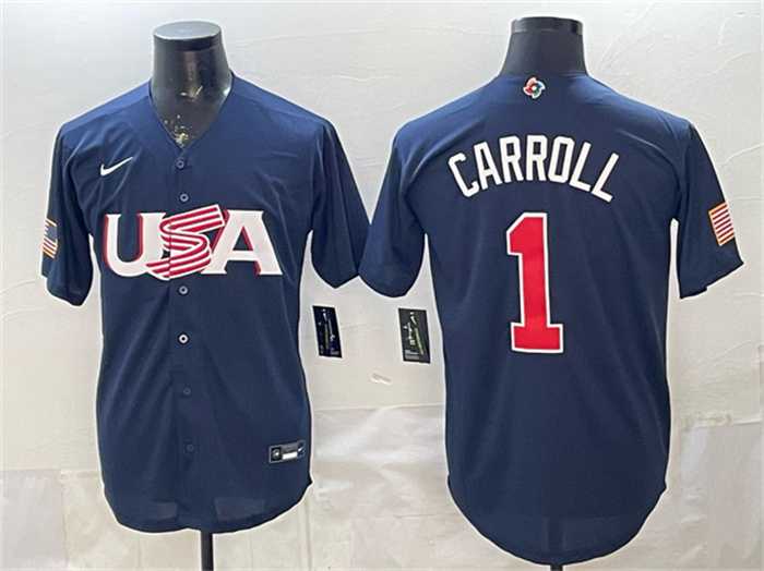 Mens USA Baseball #1 Corbin Carroll Navy World Baseball Classic Stitched Jersey
