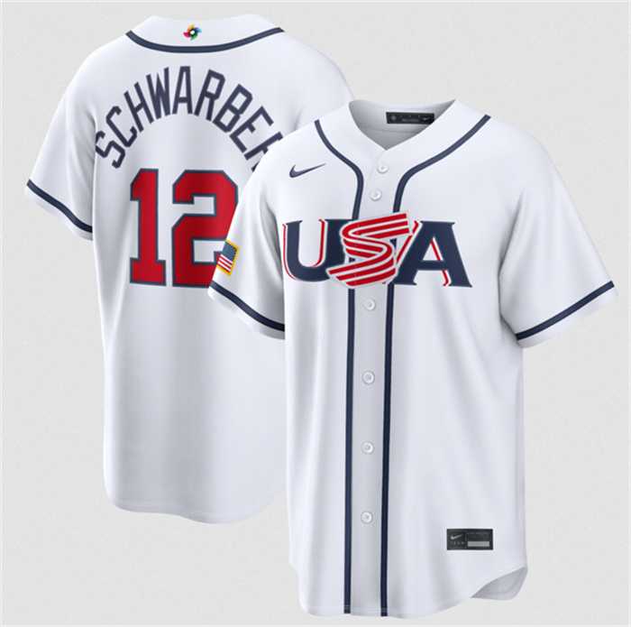 Mens USA Baseball #12 Kyle Schwarber White 2026 World Baseball Classic Home Stadium Stitched Jersey