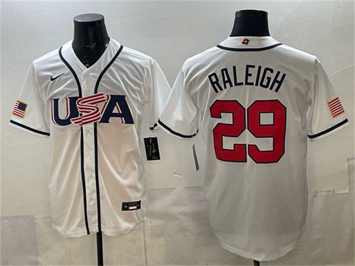 Mens USA Baseball #29 Cal Raleigh White 2026 World Baseball Classic Home Stadium Stitched Jersey