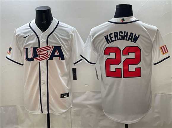 Mens USA Baseball #22 Clayton Kershaw White 2026 World Baseball Classic Home Stadium Stitched Jersey