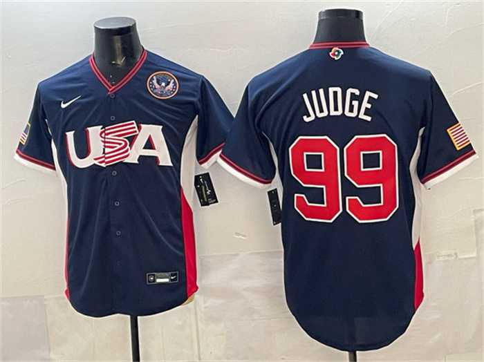 Mens USA Baseball #99 Aaron Judge Navy 2026 World Baseball Classic United States 250th Anniversary Patch Road Stadium Stitched Jersey