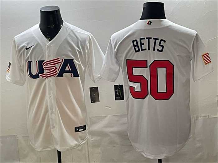 Mens USA Baseball #50 Mookie Betts White World Baseball Classic Stitched Jersey