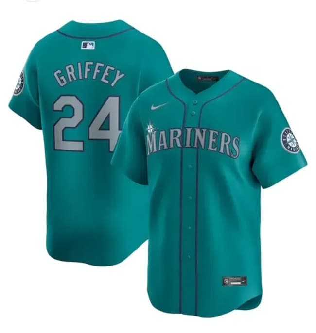 Mens Seattle Mariners #24 Ken Griffey Jr. Aqua Alternate Limited Stitched jersey Dzhi Dzhi
