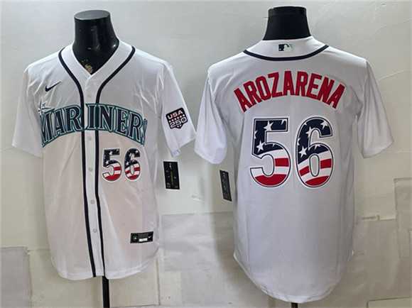 Mens Seattle Mariners #56 Randy Arozarena White USA 250 Fourth of July Home Stitched Jersey Dzhi