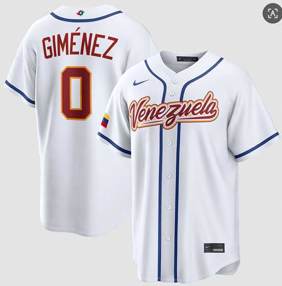Mens Venezuela Baseball #0 Andres Gimenez White 2026 World Baseball Classic Home Stadium Stitched Jersey