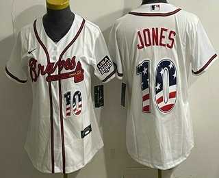 Womens Atlanta Braves #10 Chipper Jones White USA 250 Fourth of July Home Stadium Stitched Jersey Dzhi