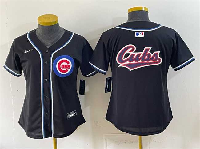 Womens Chicago Cubs Team Big Logo 2026 Fashion Replica Black Out Stitched Jersey(Run Small) Dzhi