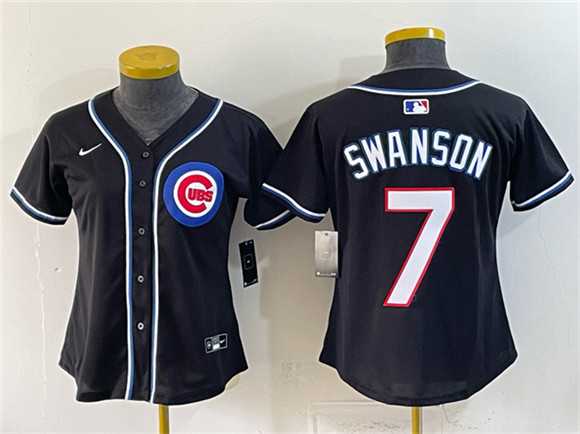 Womens Chicago Cubs #7 Dansby Swanson 2026 Fashion Replica Black Out Stitched Jersey(Run Small)