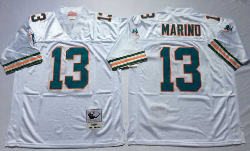 Mens Miami Dolphins #13 Dan Marino White Throwback Stitched Football Jersey
