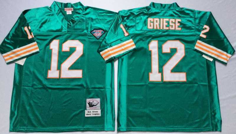 Mens Miami Dolphins #12 Bob Griese Aqua Throwback Stitched Football Jersey