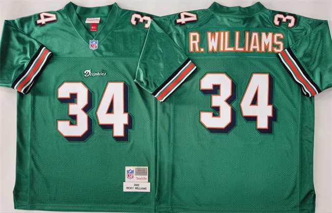Mens Miami Dolphins #34 Ricky Williams Aqua Throwback Stitched Football Jersey