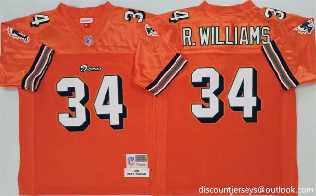 Mens Miami Dolphins #34 Ricky Williams Orange Throwback Stitched Football Jersey