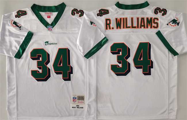 Mens Miami Dolphins #34 Ricky Williams White Throwback Stitched Football Jersey