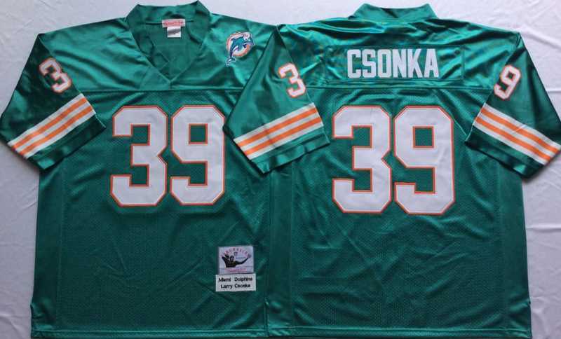 Mens Miami Dolphins #39 Larry Csonka Aqua Throwback Stitched Football Jersey