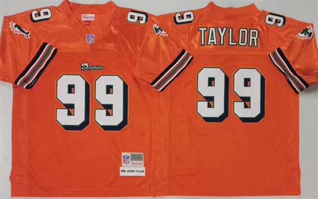 Mens Miami Dolphins #99 Jason Taylor Orange Throwback Stitched Football Jersey