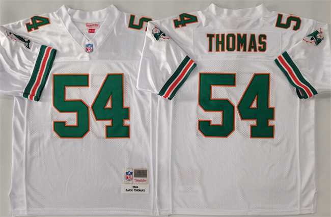 Mens Miami Dolphins #54 Zach Thomas White Throwback Stitched Football Jersey