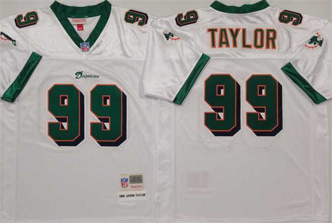 Mens Miami Dolphins #99 Jason Taylor White Throwback Stitched Football Jersey