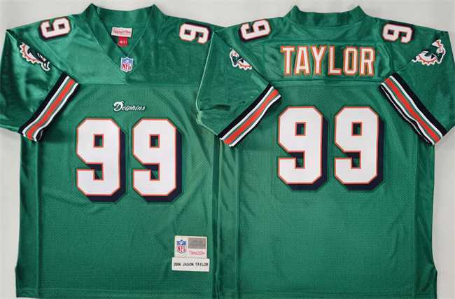 Mens Miami Dolphins #99 Jason Taylor Aqua Throwback Stitched Football Jersey